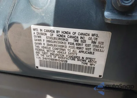 2006 Acura Mdx from USA, damaged, VIN 2HNYD18816H549129